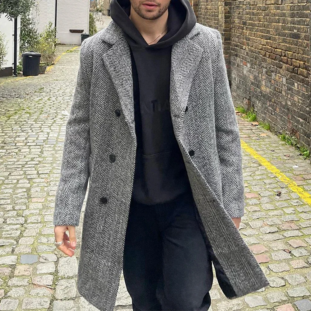 Mens Spirited Overcoat For Student Young Adults Elegant British Temperament Autumn And Winter Coat Mid-Length Coat For Men