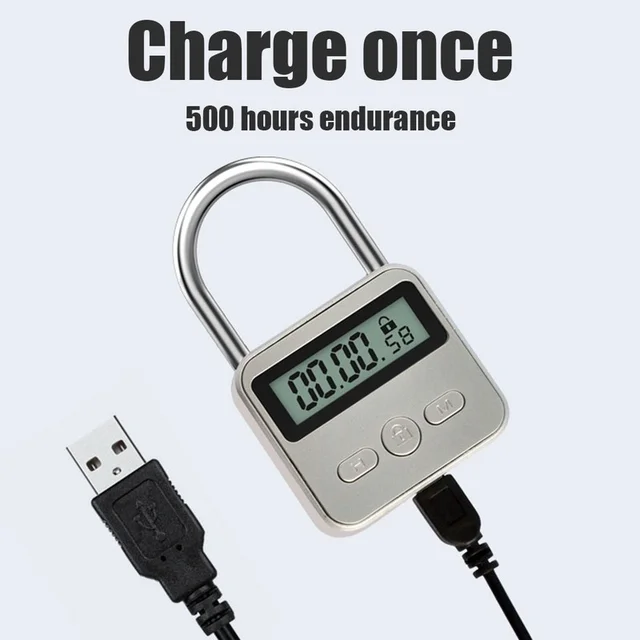 Smart Time Lock LCD Display Time Lock Multifunction Travel Electronic Timer, Waterproof USB Rechargeable Temporary Timer Padlock 5