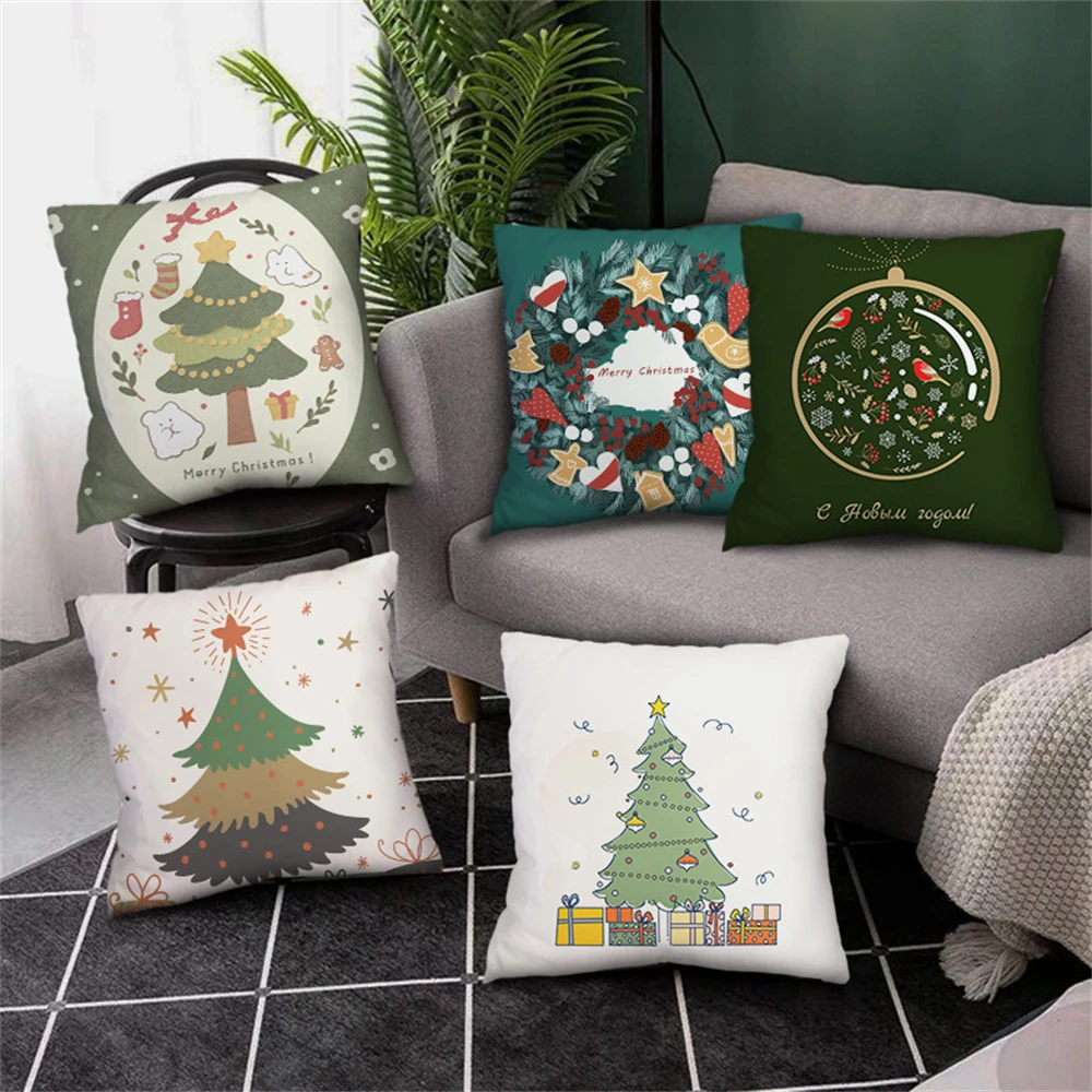 

Christmas Tree Pillow Cover Square Peach Velvet Cushion Cover Santa Claus Home Decor Xmas Gift Pillowcase Aesthetics Gifts 45*45