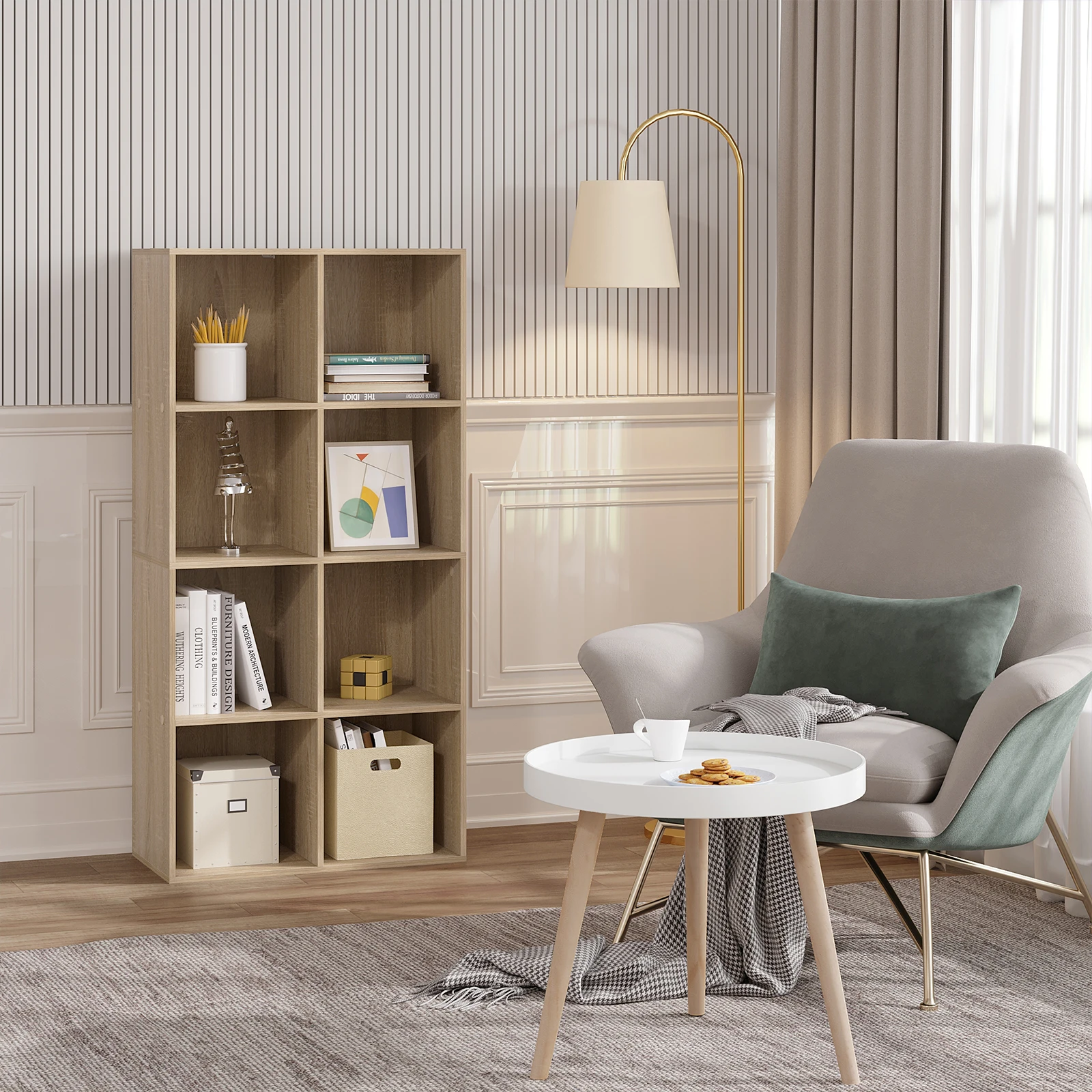 Libreria Aglaia Bianco E Tortora 35x30x161cm - Scaffale Ufficio Multiuso Con Ripiani - Foto 12