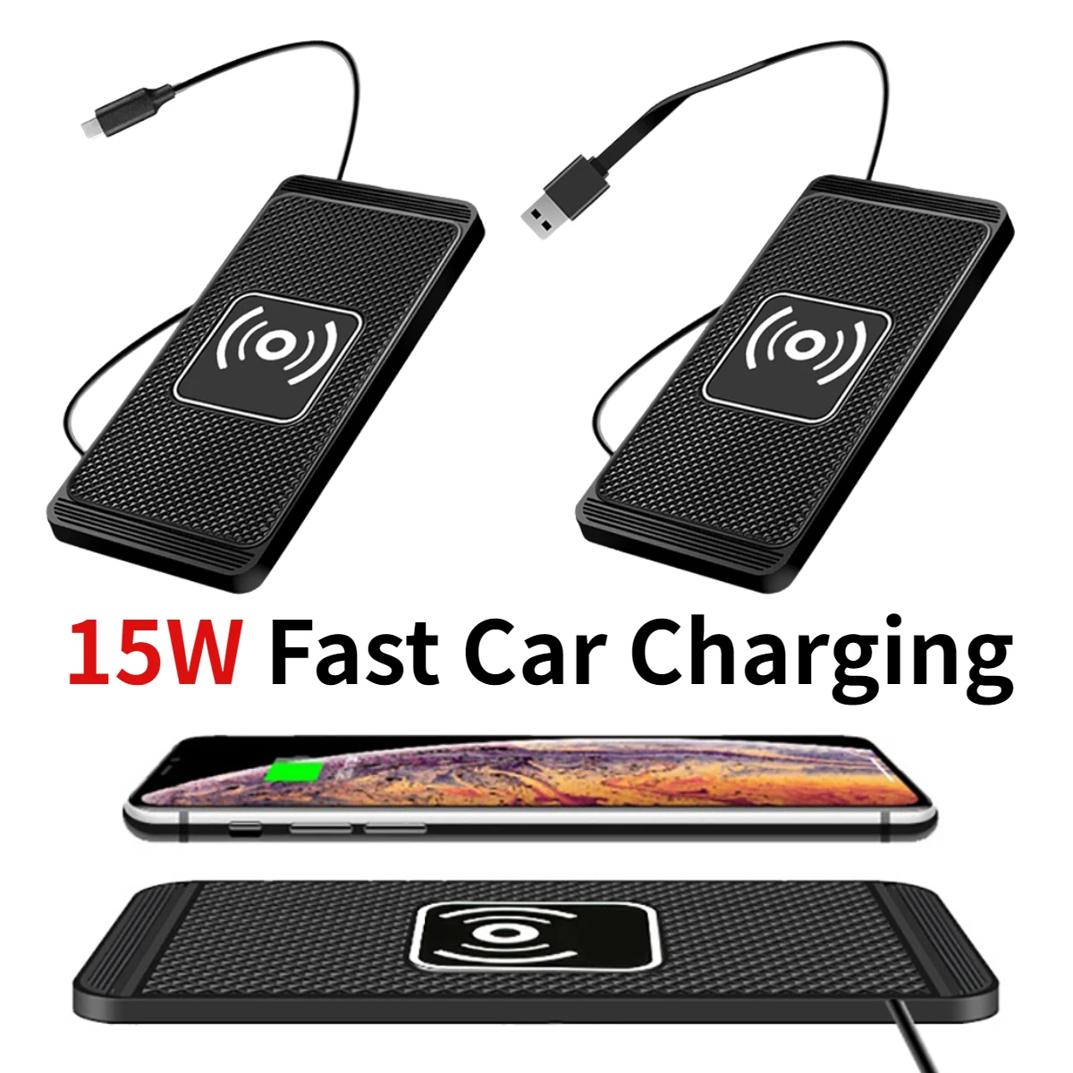 15W Car Wireless Charger Mat Silicone NonSlip Pad For iPhone 14 13 12 X Pro Max Samsung Fast