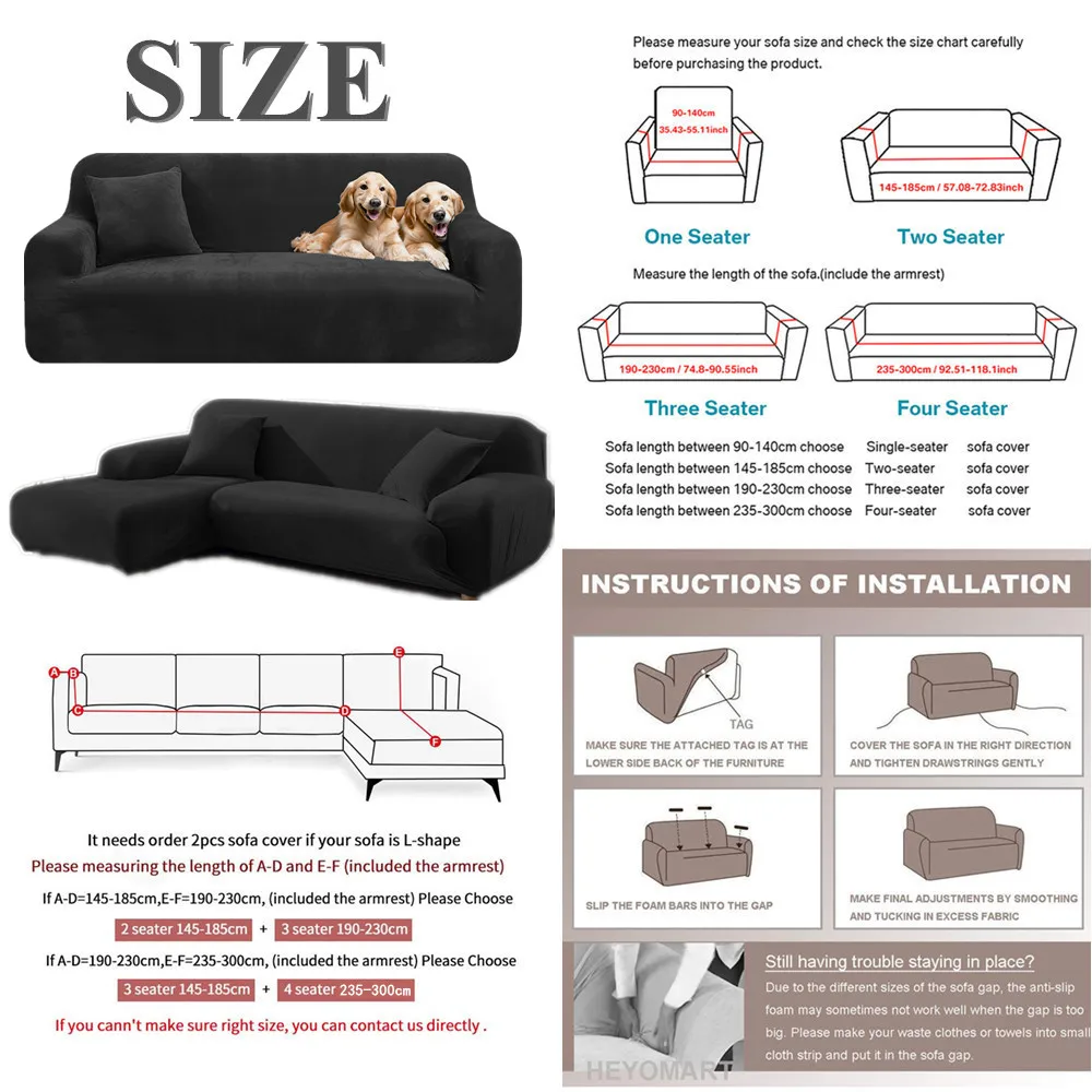 Velvet Sofa Cover Thick Elastic 1/2/3/4 Seater Sofa Cover for Living Room Velvet Plush L Shaped Corner Sofa Cover Couch Cover 6