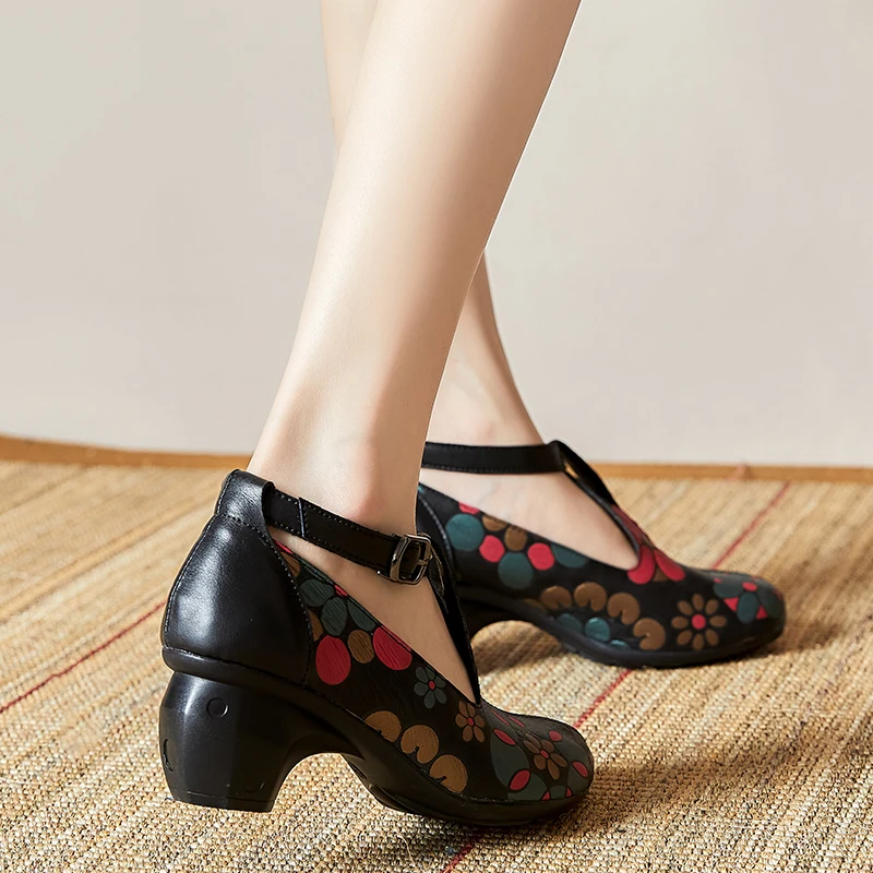 GKTINOO zapatos de tacón para mujer, calzado de piel auténtica con punta  redonda, estampado, Retro, hecho a mano, cómodo, para otoño, 2022| | -  AliExpress
