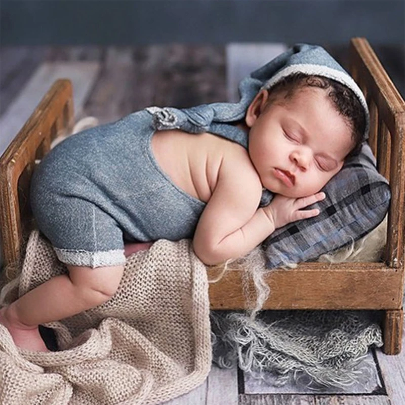 

2pcs Knotted Hat and Overall Suspender Pants Newborn Photography Tied Romper