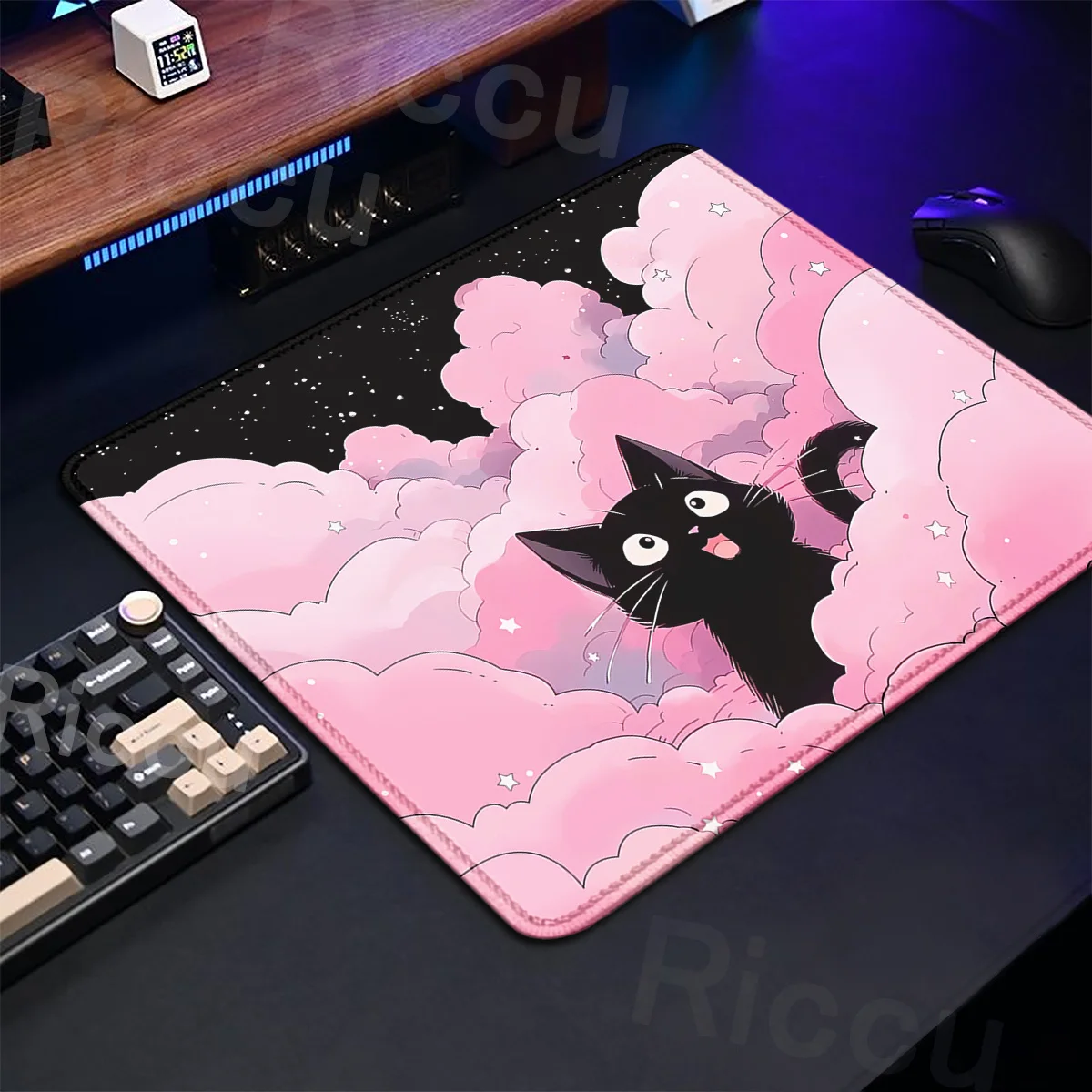 Kawaii Black Cat Mousepad 18x22cm Aesthetic Plant Nature Laptop XS Mice Pad Small Size Gaming Deskmat Cute Green Non-slip Carpet — view 2