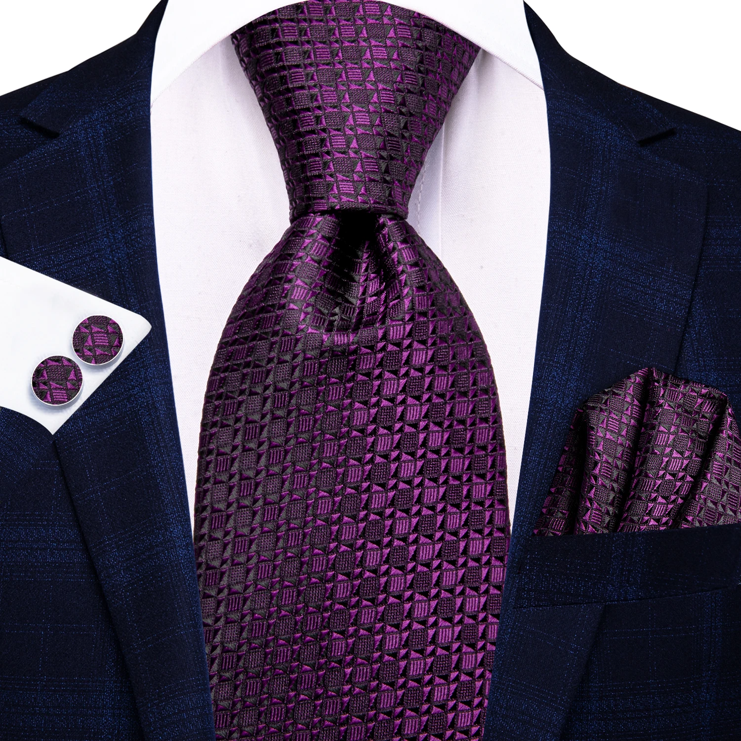 

Hi-Tie Dark Purple Pliad Designer Elegant Men Tie Jacquard Necktie Accessory Cravat Wedding Business Party Hanky Cufflink