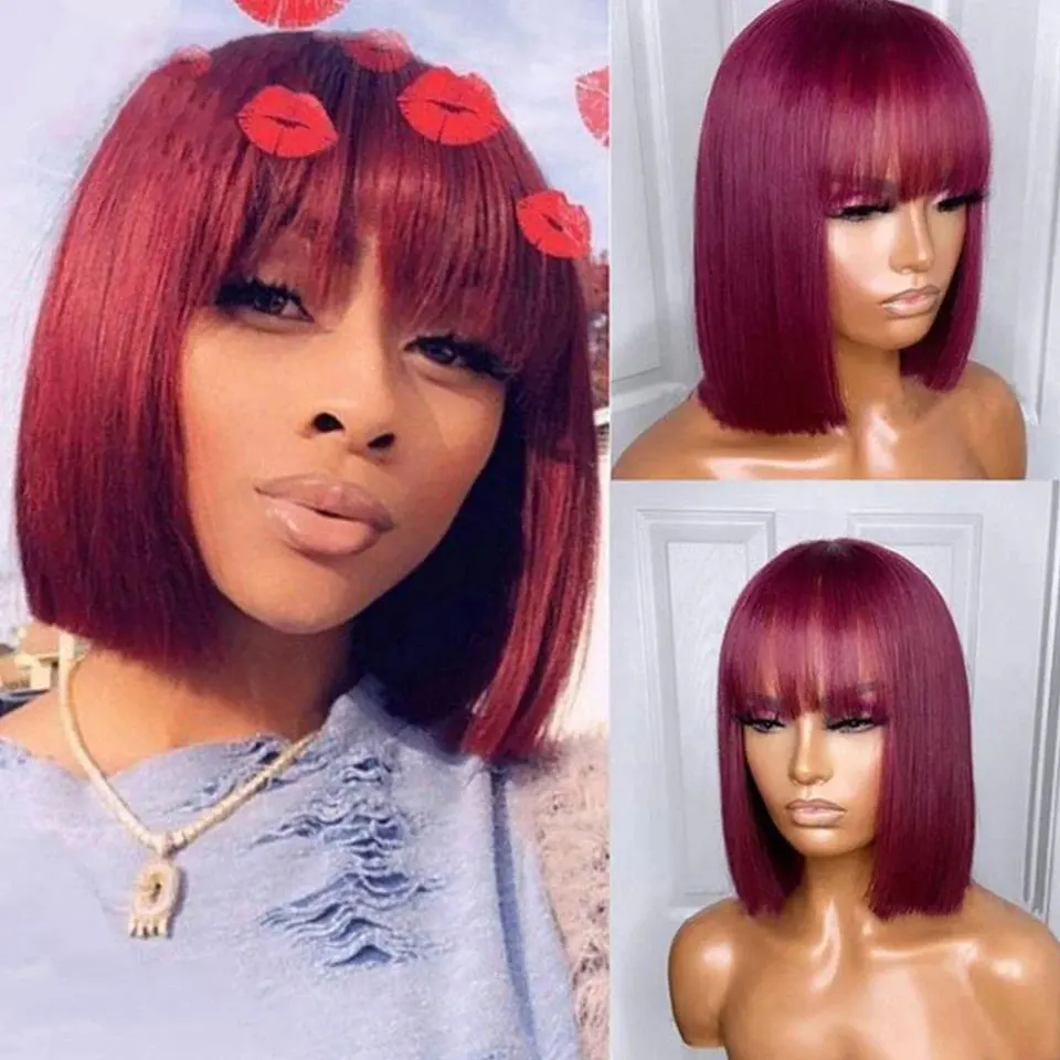 99J Colored Bob Wig with Bangs - Burgundy Style