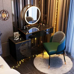 Coiffeuse à assembler, Table de toilette pour tiroir de chambre à coucher, miroir de vanité avec lumières et pieds en métal, rangement de maquillage, 80cm 