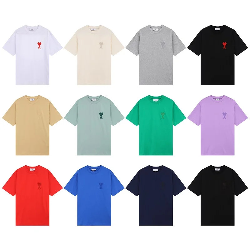 2022 Ami New Love Embroidered Macarons Fashion Street Loose All-Match Cotton Short-Sleeve Summer Men's T-shirt With Round Collar |