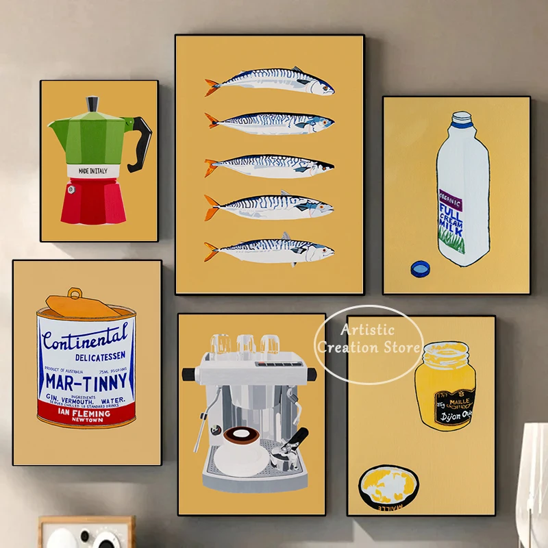 Pop Art Coffee Machine Coffee Milk Can Art Print Canvas Painting Andy Warhol Style Wall Picture Cucina Soggiorno Home Decor