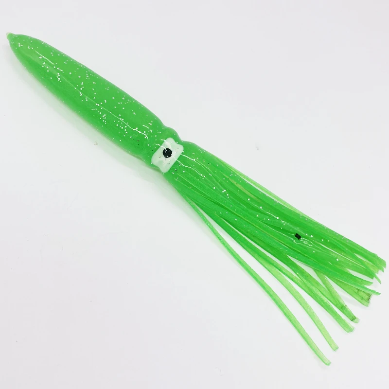 4 Esche Da Pesca A Forma Di Calamaro 30 Cm - Gonne Luminose In PVC Morbido Per Traina In Acqua Salata - Set Colori Rosa, Verde, Marrone, Rosso Per Spigola, Salmone, Tonno - 4