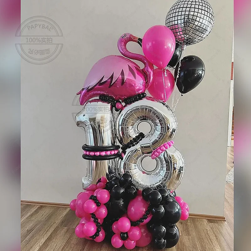

68Pcs Black Red Latex Balloon Flamingo Themed Hawaii Summer Pool Disco 70S 4D Globos Baby Shower Wedding Birthday Party Favors