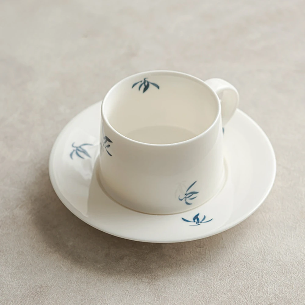 

180ml Pure Handpainted Butterfly Orchid Ceramic Coffee Cup Female Afternoon Tea Cup and Saucer Set Creative Latte Mug with Spoon