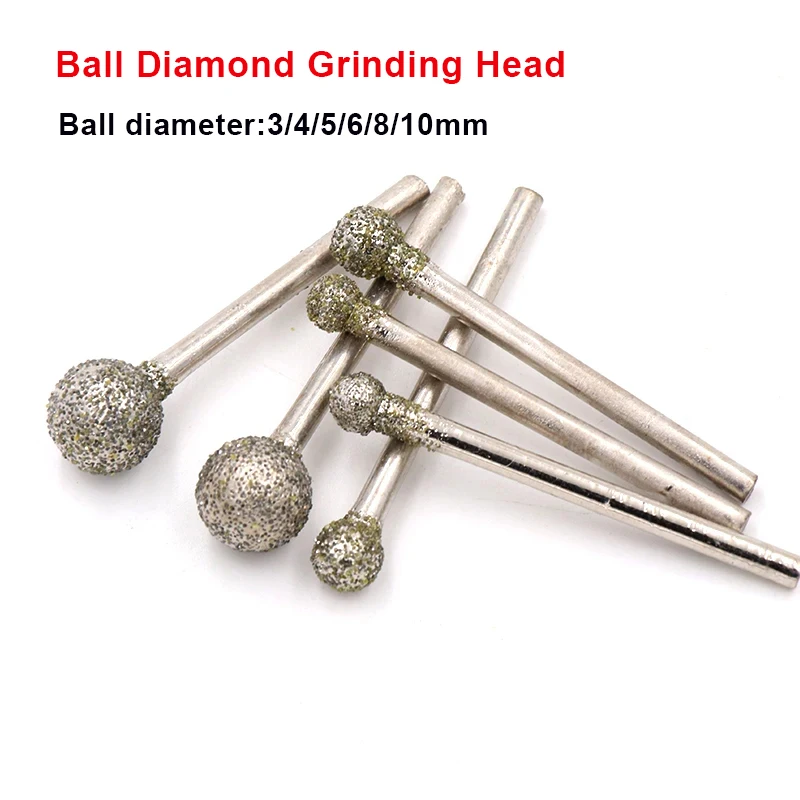 

2Pcs 60 Grit Ball Diamond Grinding Head 2.35/3mm Shank Round Engraving Bit For Stone Jade Carve Polishing Abrasive Accessories