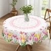 1 Piece of Tulip Flower Round Tablecloth, 5 Sizes Available, Butterfly Flower Pattern Printed Tablecloth, Edge Embossing Process, Spring Garden Tablecloth Decoration, Tablecloth for Daily Home Kitchen, Terrace, Spring Decoration, Home Decoration 1