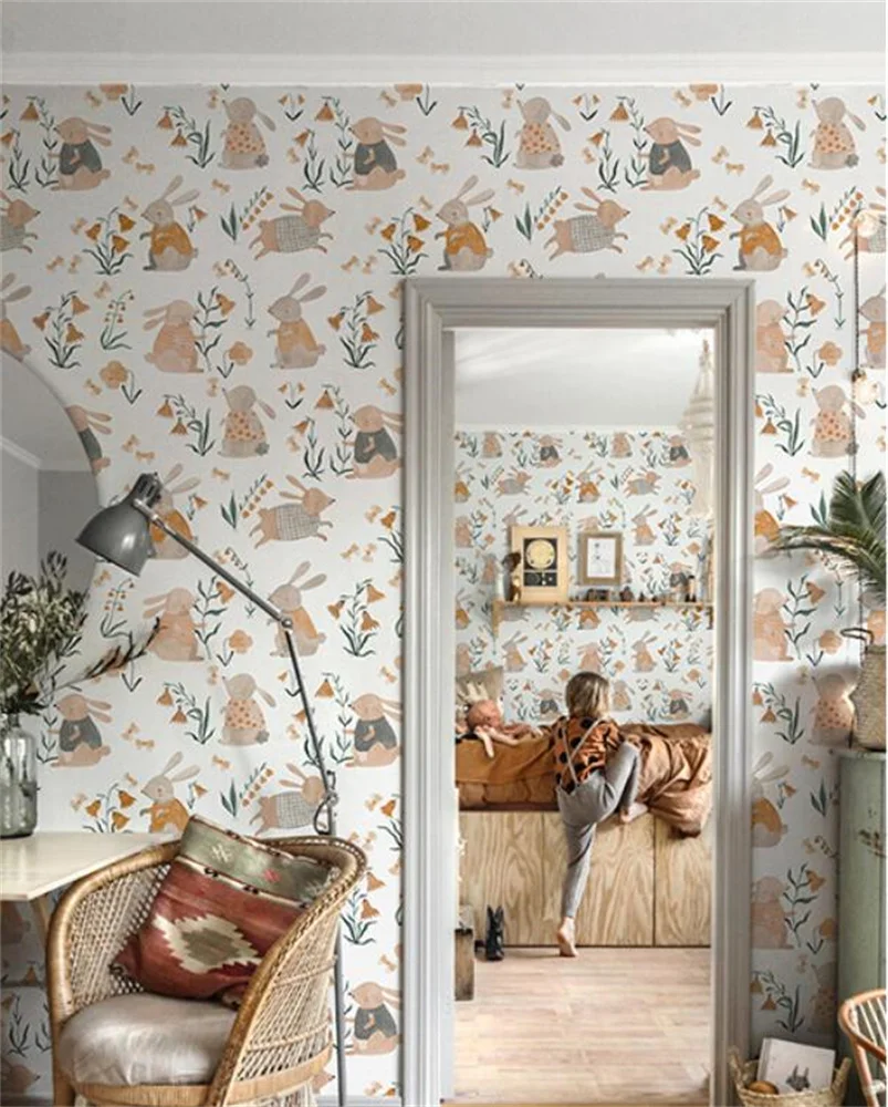 Papier peint 3D lapin nordique personnalisé, papier peint pour chambre  d'enfant, fond de chambre de femme, décoration d'intérieur - AliExpress, image size:803x1000