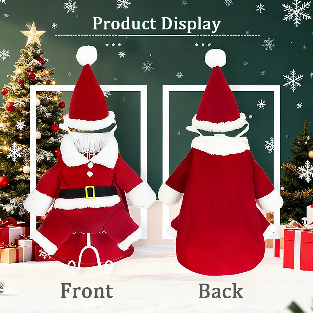 Christmas Outfits for Stylish Cats by KittyNook Cat Co. shown with festive decor and gifts in the background.