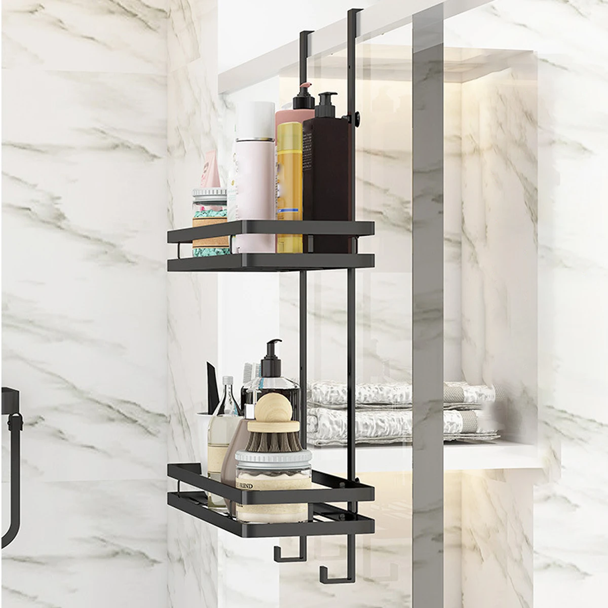 Stainless Steel Shower Caddy Hanging Bath Shelves Bathroom Organizer Nail-free Shampoo Storage Shelf Rack Bathroom Basket Holder 4