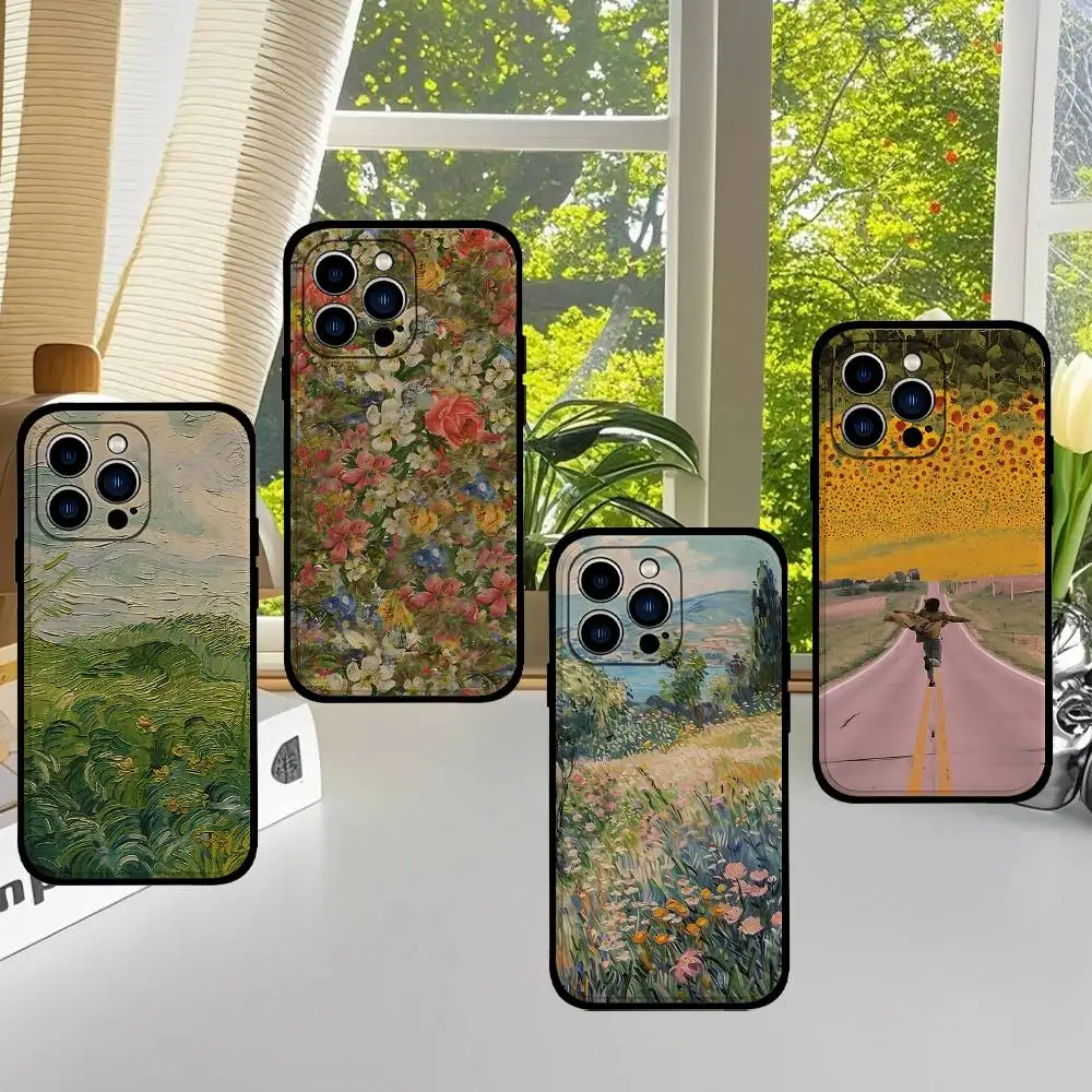 Van Gogh Monet Oil Painting Black Phone Case