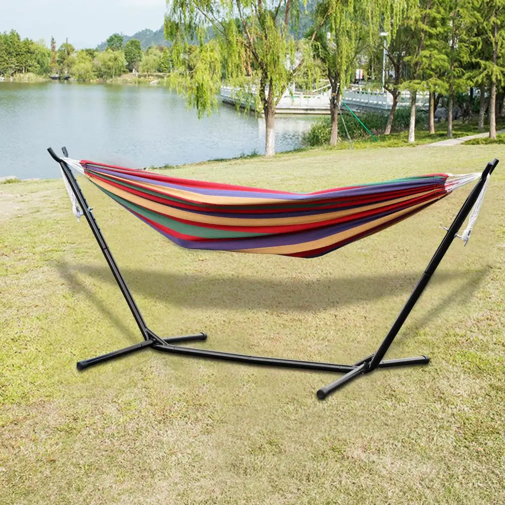 Hammock with Space Saving Metal Stand, Indoor Hammock Stand With Carrying Bag, Strong Striped Print Strong Load-Bearing 2