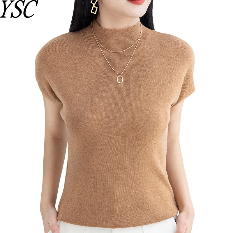

New pattern Women Fine imitation wool sweaters Half-height collar Short sleeve Threaded cuffs high-quality Loose fit pullover
