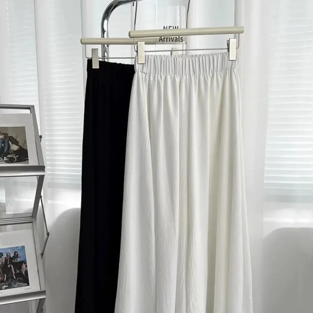 Ice Silk Ice Silk Wide Leg Pants Skirt Solid Color Korean Style Wide Leg Pants for Women High Waist White Black