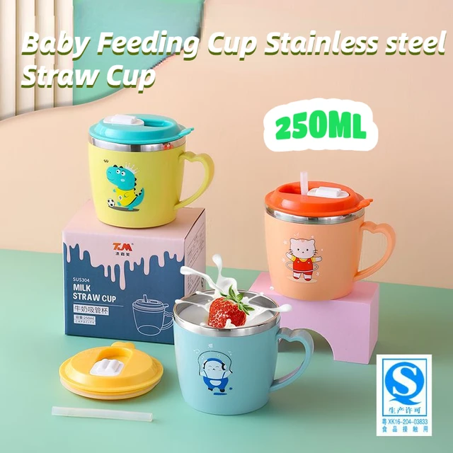 Baby Feeding Cup Stainless Steel Straw Cup Baby Learning Feeding