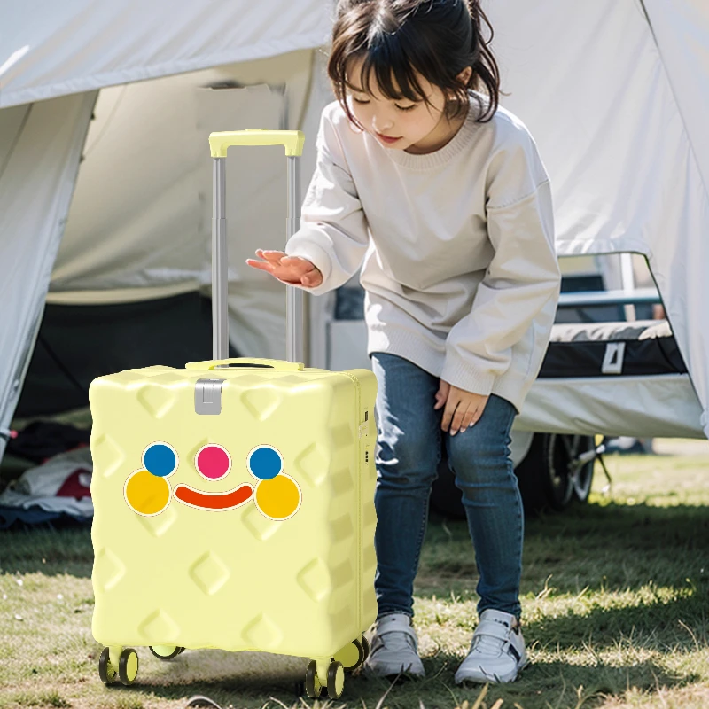 Small Biscuit Kids Luggage Small Trolley Case 20-inch Ride on Suitcase for Kids 18-inch Travel Case Lightweight Password Box