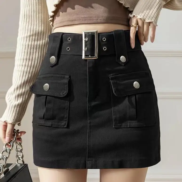 

Woman Fashion Sexy A Line Skirts Drawstring High Waist Mini Skirt Women Streetwear Pocket Cargo Skirts
