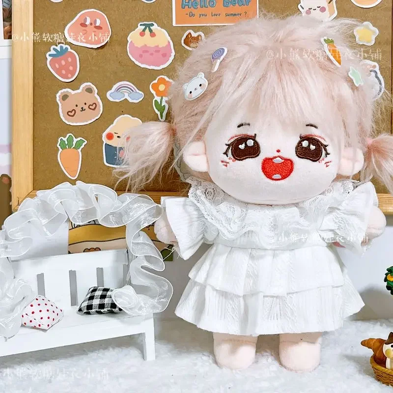 White pleated dress with lace headband 20cm set, 20cm baby clothes, star cotton doll dressing 4
