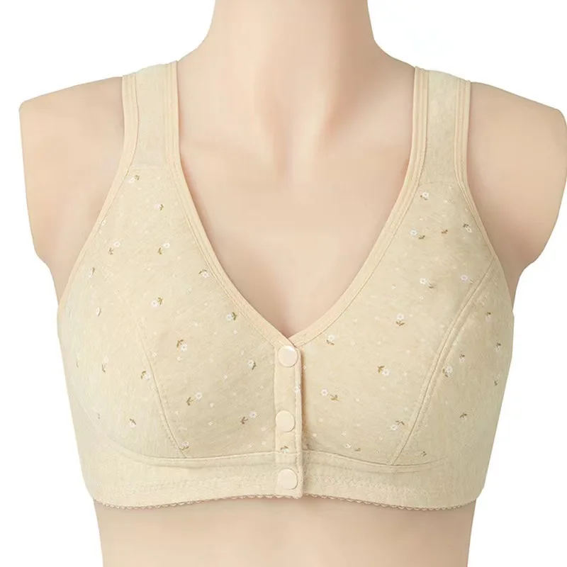 Nursing Bra Soft Cotton Without Steel Ring Maternity Middle-Aged And Elderly Front Button Bra Vest Type Front Button Bra 5