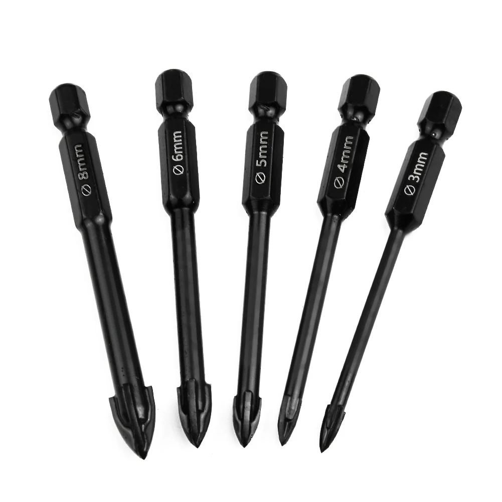 5pcs Cemented Carbide Glass Drill Bit Set Ceramic Concrete Tile Hole Opener Cross Spear Head Drill Bits Power Tool Accessories 7 pc set carbide ceramic tile hole drill bit household construction essential accessories household diy tools glass drills