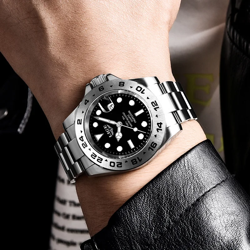 ساعة LIGE للرجال بسوار من الفولاذ المقاوم للصدأ وت...