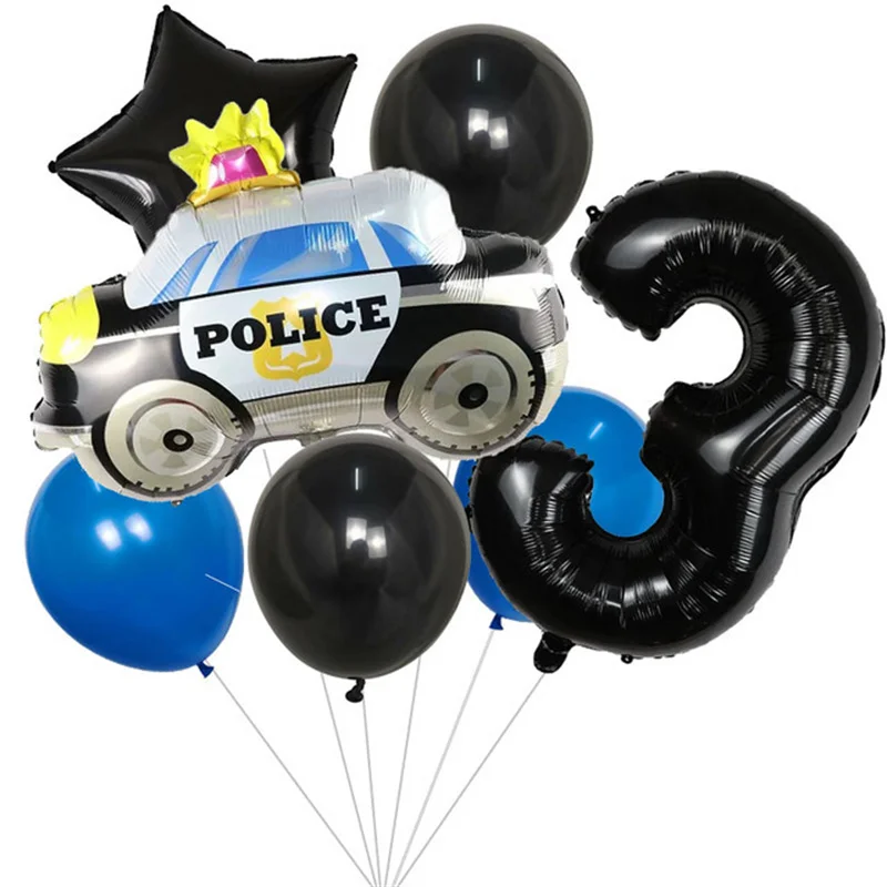 

7pcs Police Balloon Five-pointed star 32inch Gold Number Foil Ballon 1 - 9th Birthday Party Balloon Car Aluminum Film car Ballon