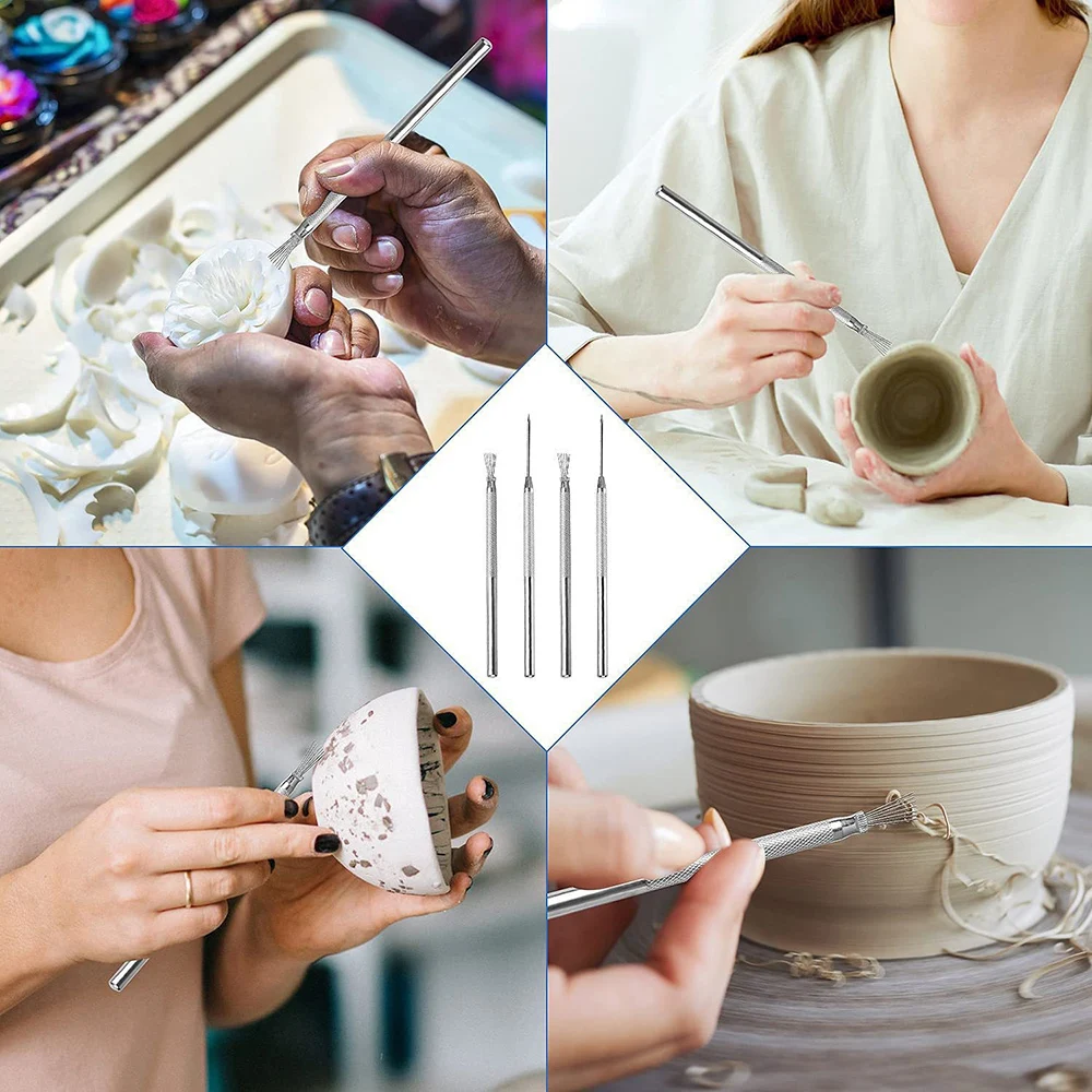 Description Picture 2 of item4/6/21 PCs Pottery Clay Ceramic Tool Kit Wooden Handle Carving Cutters Modeling Sculpting Art Supplies for DIY Handmade Crafts