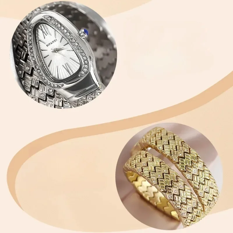 Snakelike bracelet watch winding fashion quartz watch small dial studded luxury niche temperament women's women watches electronic watch