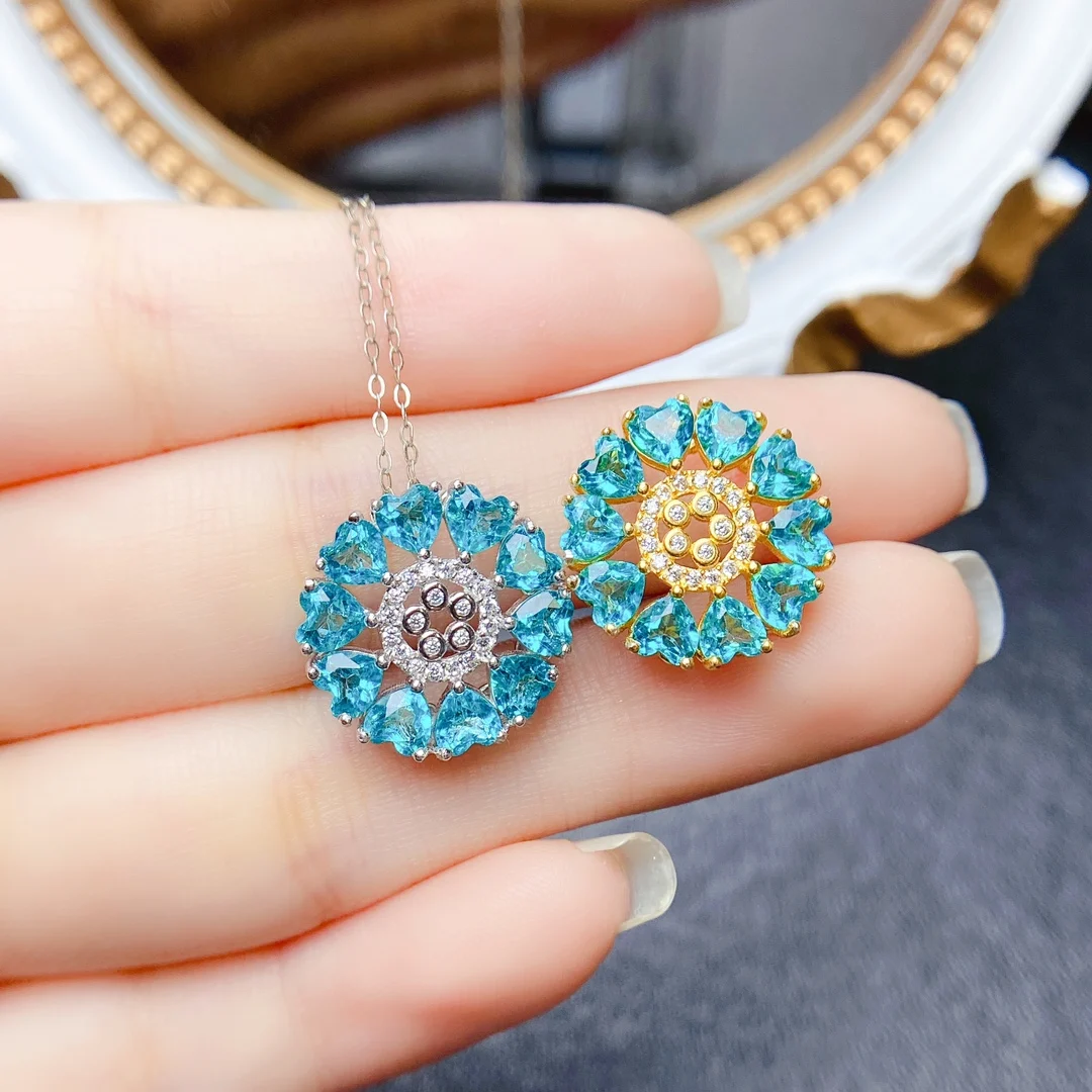 

FS S925 Sterling Silver 4*4 Natural Topaz Wreath Pendants Necklace Fine Fashion Charm Wedding Jewelry for Women MeiBaPJ