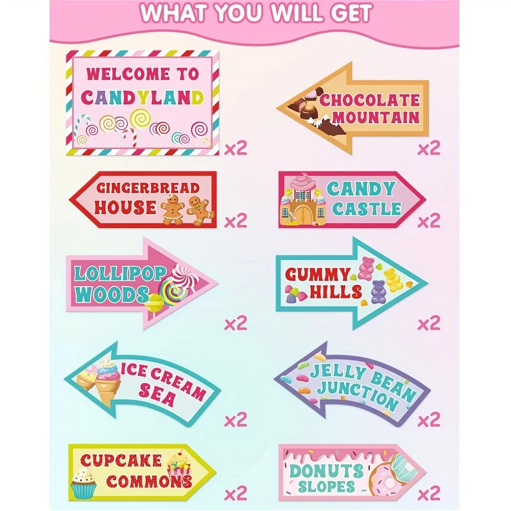 20 PCS Candyland Party Decorations-Candy Land Party Signs-Welcome