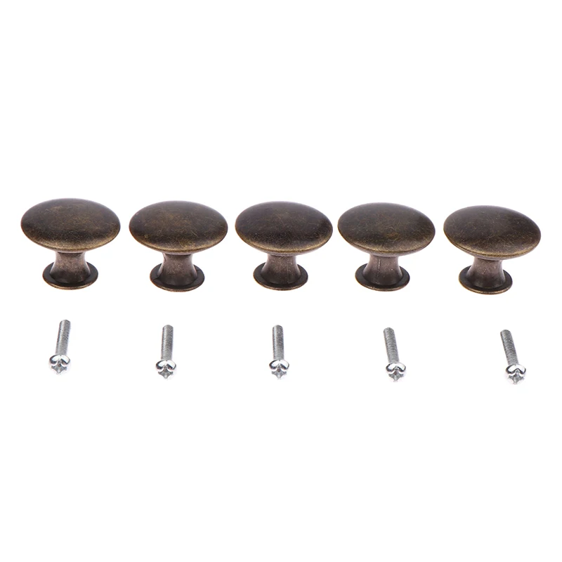5Pcs/set Vintage Cabinet Knobs With Screws Knob Round Zinc Alloy Drawer Pulls Antique Bronze Cupboard Door Single Hole Pull