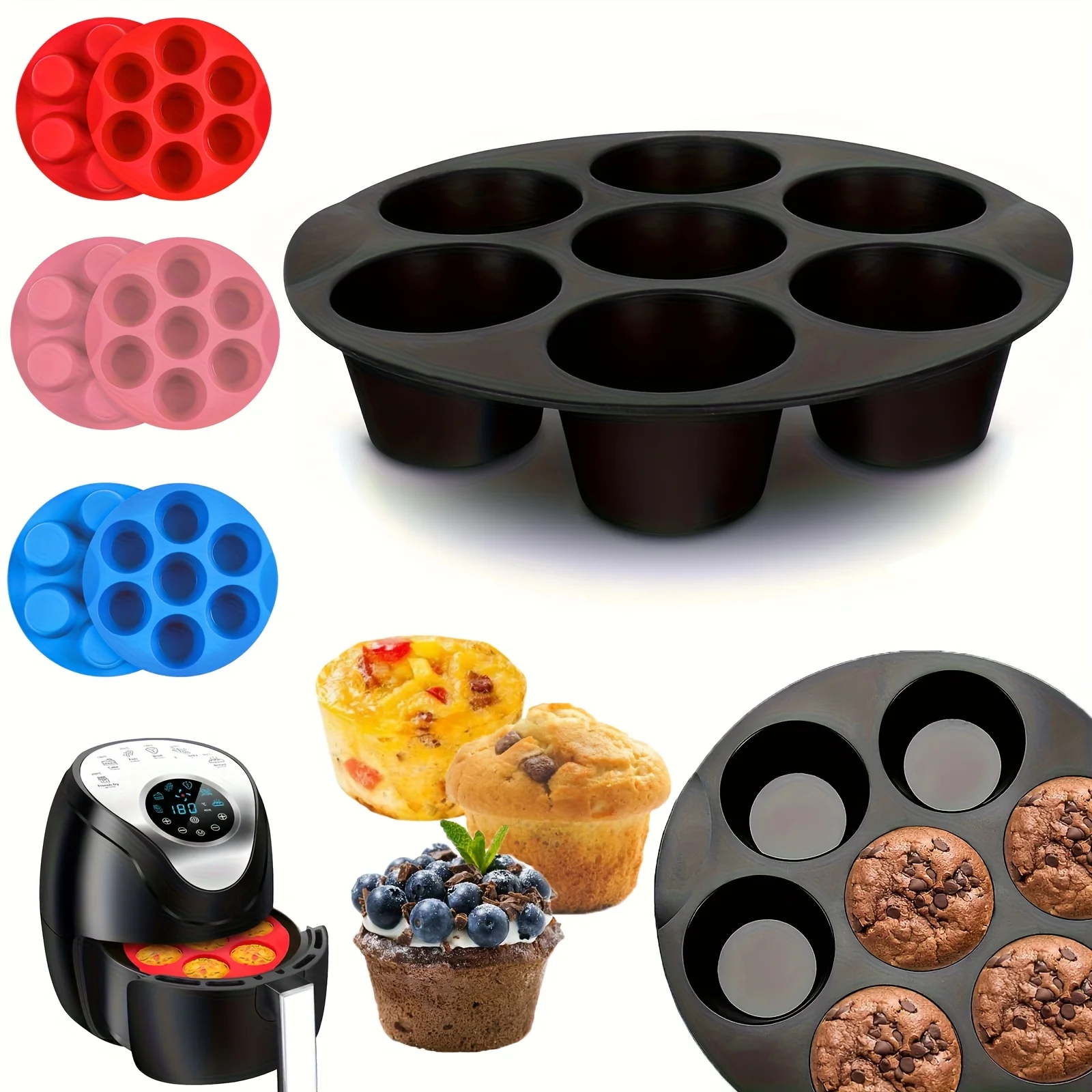 Silicone Egg Bite Molds for Air Fryer - 7-Cavity Non-Stick Muffin Pan for Cupcakes/Quiches/Tarts - Dishwasher Safe Silicone Egg Bite Molds for Air Fryer - 7-Cavity Non-Stick Muffin Pan for Cupcakes/Quiches/Tarts - Dishwasher Safe