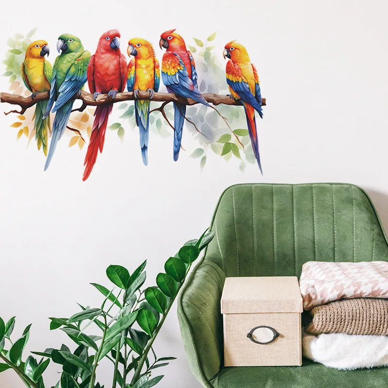 Cartoon Painted Branch Bird Parrot Bedroom Living Room Porch Home Decoration Beautification Wall Stickers Decor Decals M922