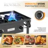 3 Burner Gas Stove with 2 Side Shelves, 225,000BTU Portable Propane Stove with Removable Leg, Wind Panel, Regulator for Camping 4