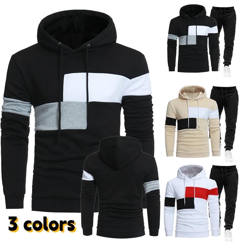 Fashion personality patch Hoodie and trousers suit Hip hop Casual wear street wear men's warm Sportswear jogging suit