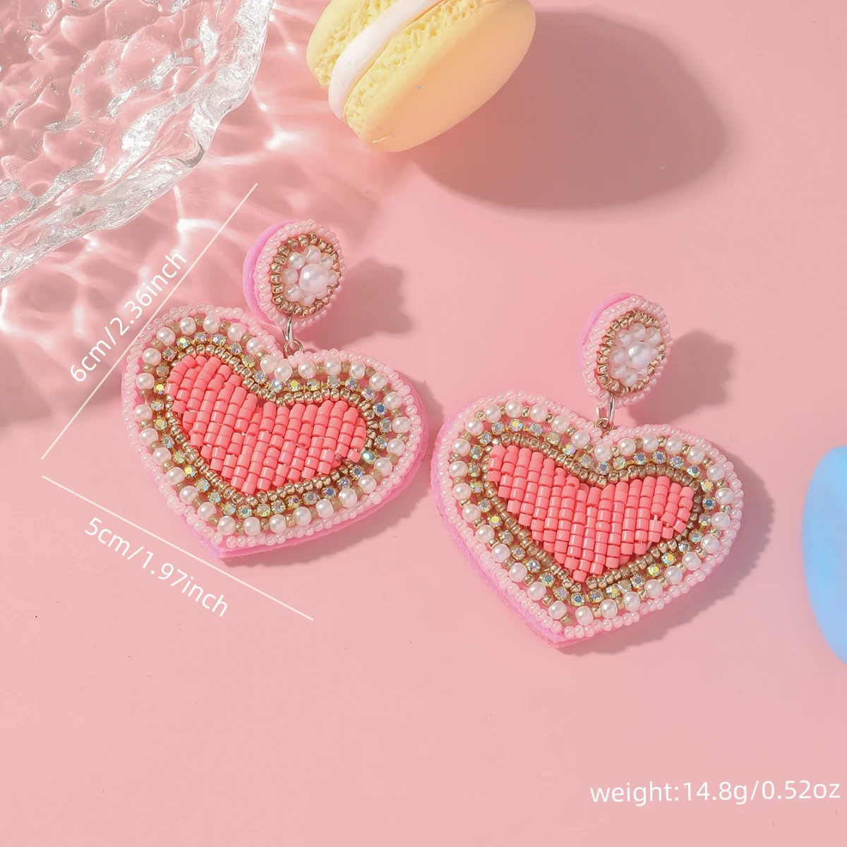 Elegant Handmade Pink Heart Drop Earrings Lovely Seed Beads Dangle Earrings for Women Girls Valentine's Day Jewelry Accessories