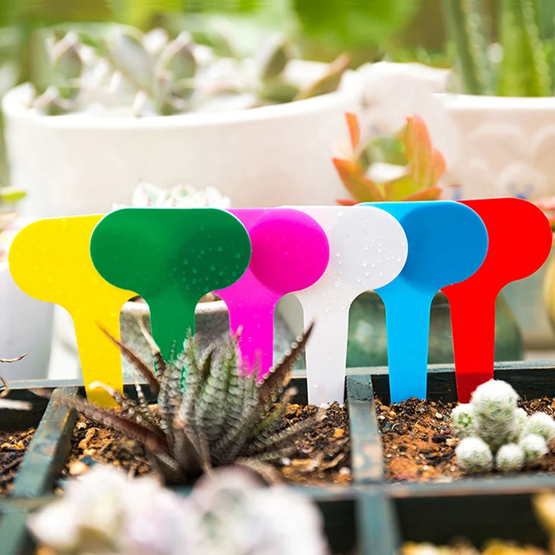 100PCS T-type Plant Markers Colorful PVC Plant Tags Garden Nursery Label Plant Tags Waterproof Gardening Tags Greenhouse Markers