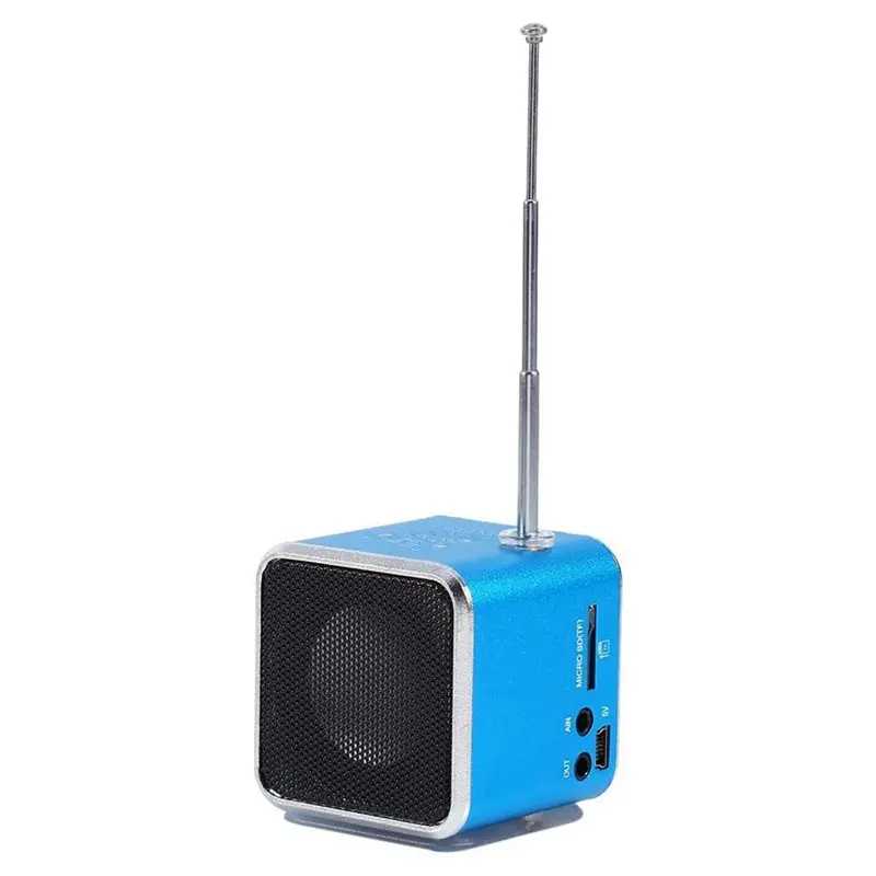 2X TD-V26 디지털 미니 FM 라디오 스피커 수신기(LCD 스테레오 스피커 지원 포함) 마이크로 TF 카드 Mp3 음악 플레이어 블루