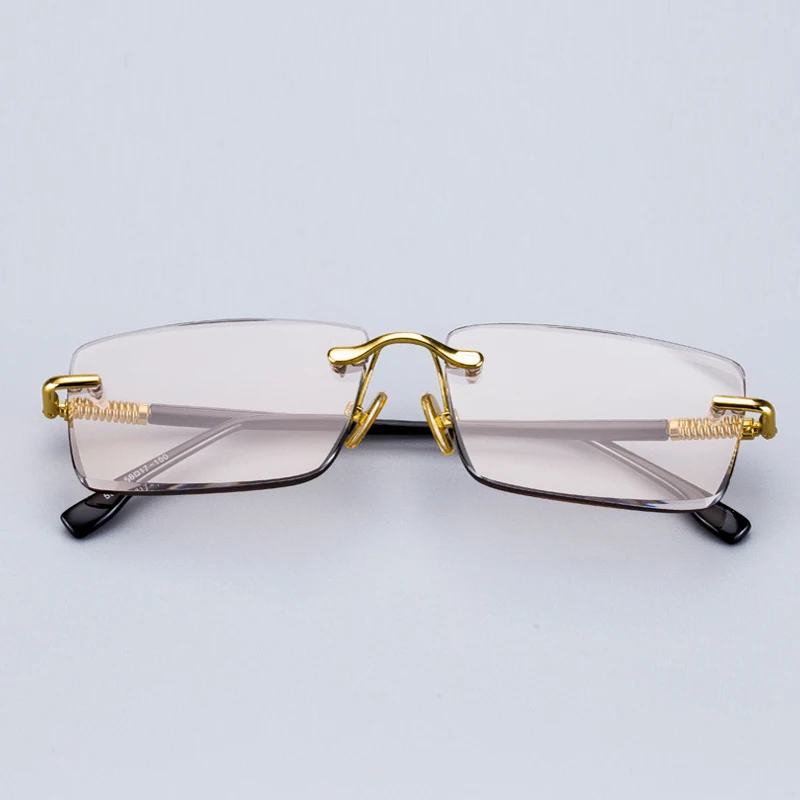 Blue Crystal Stone Sun Glasses Man Luxury Rimless Glass Sunglasses - Main Image