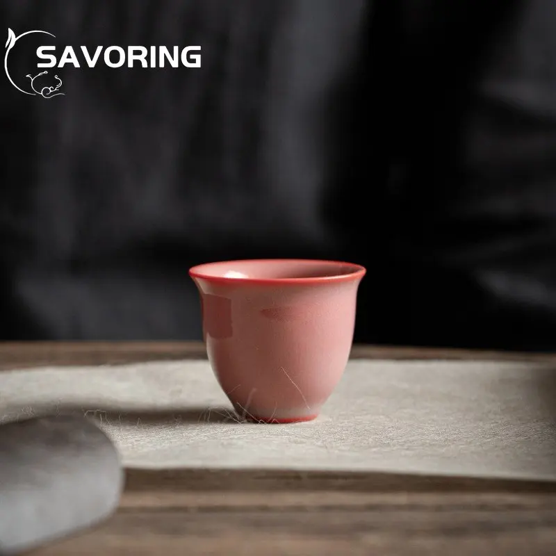 2pc/Set 30ml Red Tea Cup Solid Color Celadon Red Personal Small Cup Tire Pink Ladies Kung Fu Teacup Tea Set Accessories