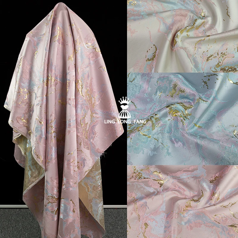 Marble Gold Inlay Damask Fabric New Chinese Style Chic Prints Jacket Vest Fashion Designer Gilding Apparel Fabrics Textiles