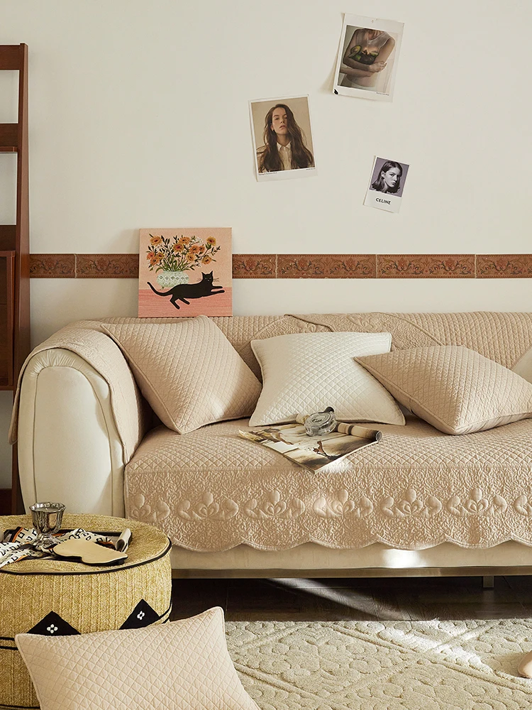 Single Retro Heavy Embroidered Yarn-dyed Pure Cotton Sofa Cushion Living Room Cushion Sofa Cover Towel Four Seasons 6